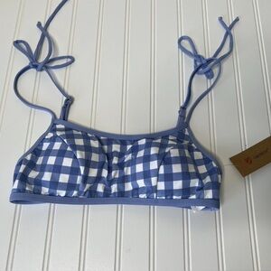 Cremieux Women Gingham Bikini Bralette Swimsuit Top Small Blue White NEW 453